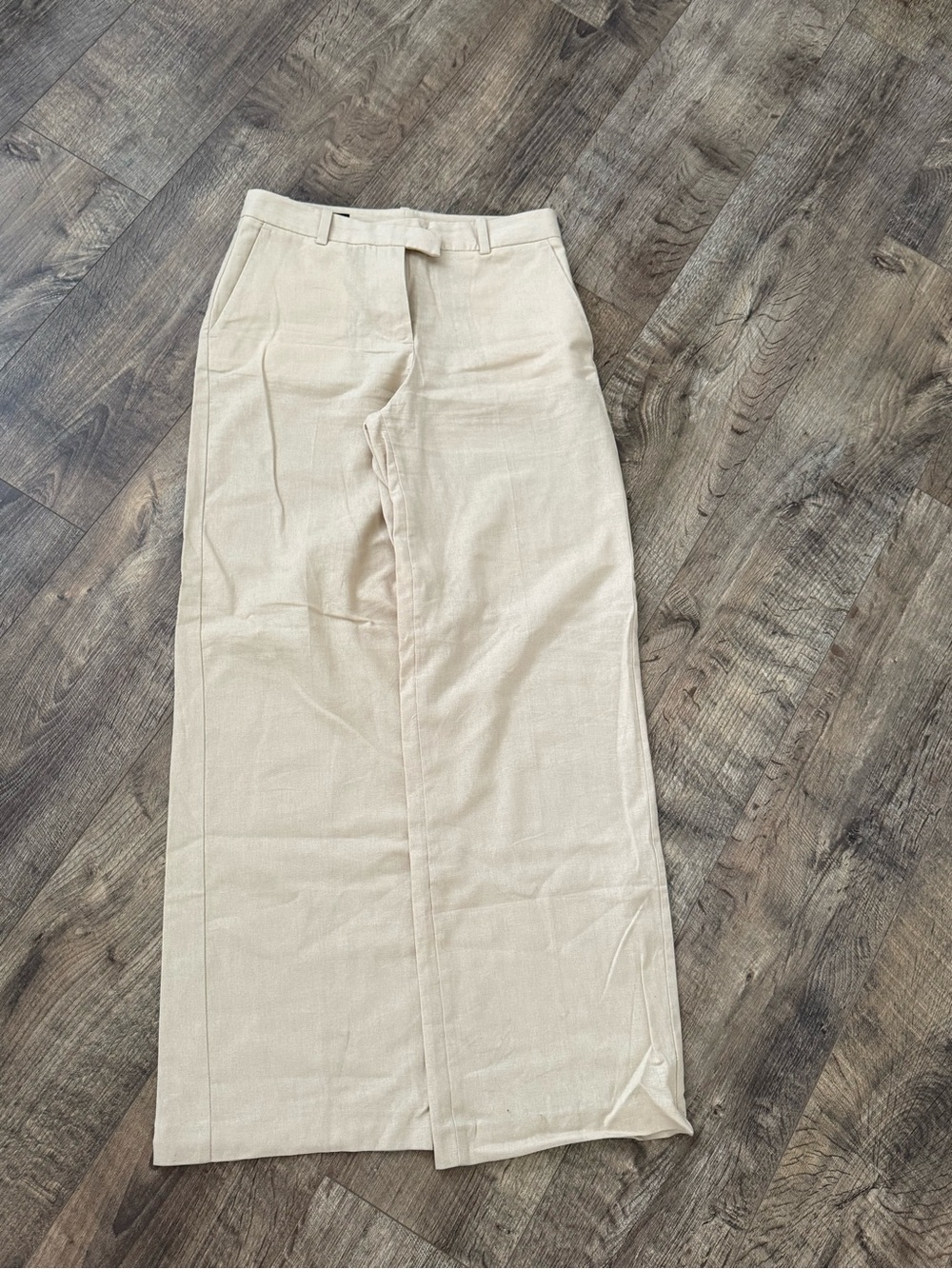 Zara Natural Beige Linen-Blend Trousers